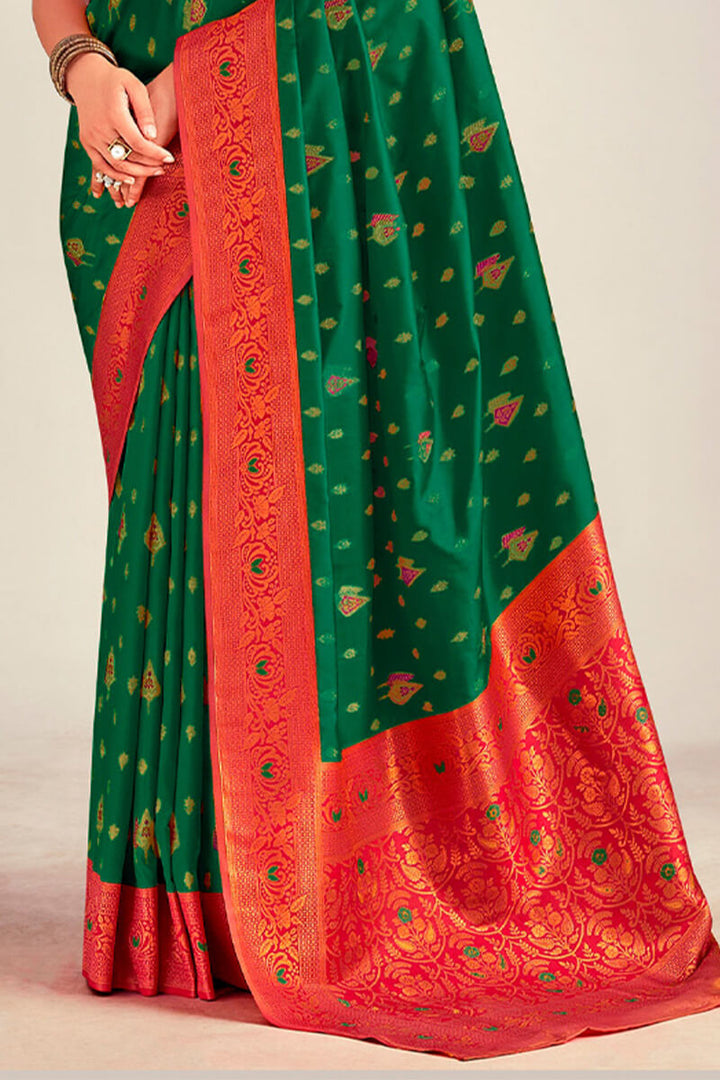 Spruce Green Soft Banarasi Silk Saree