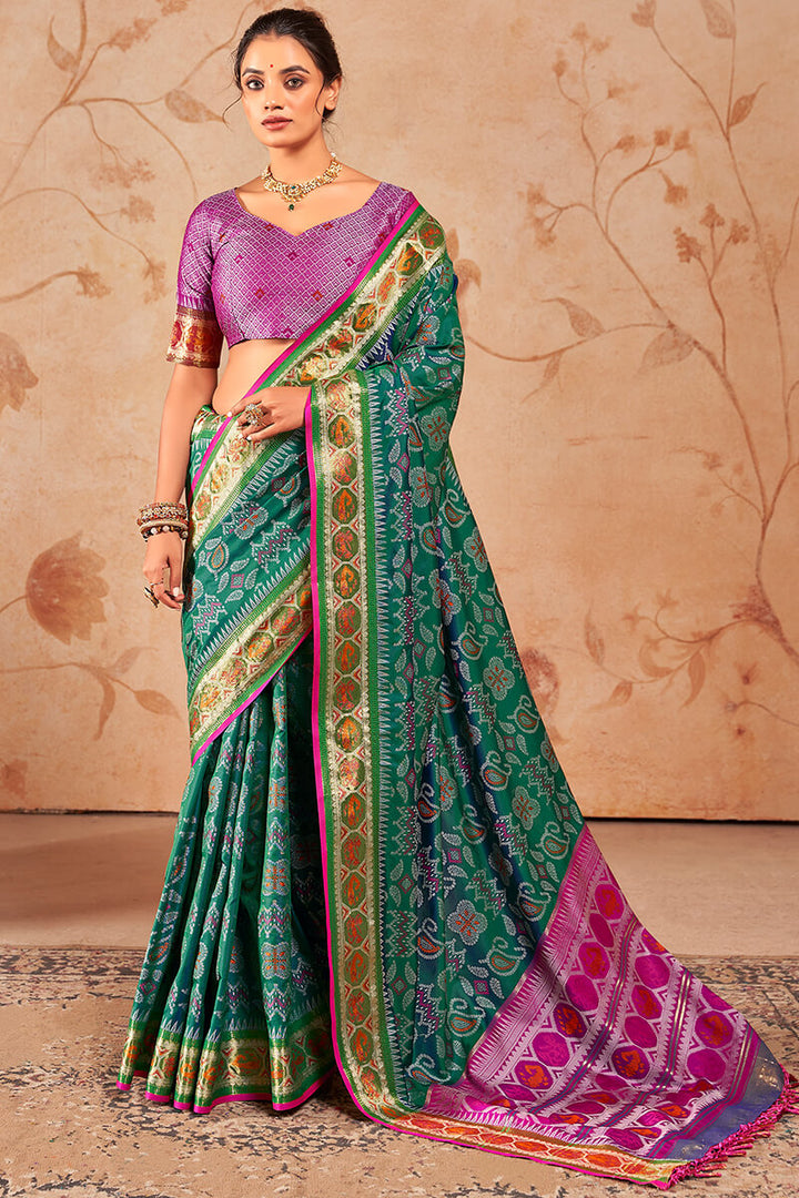 Spruce Green Woven Soft Banarasi Silk Saree