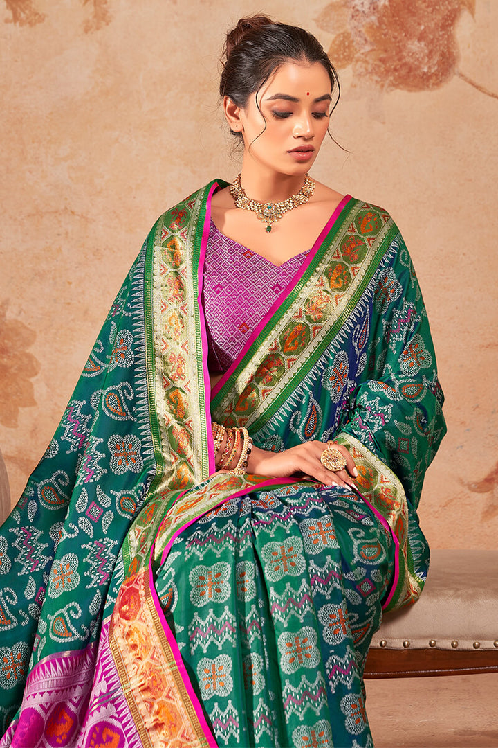 Spruce Green Woven Soft Banarasi Silk Saree