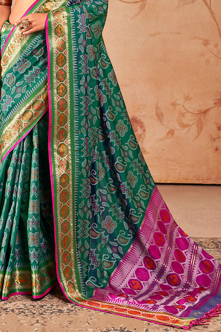 Spruce Green Woven Soft Banarasi Silk Saree