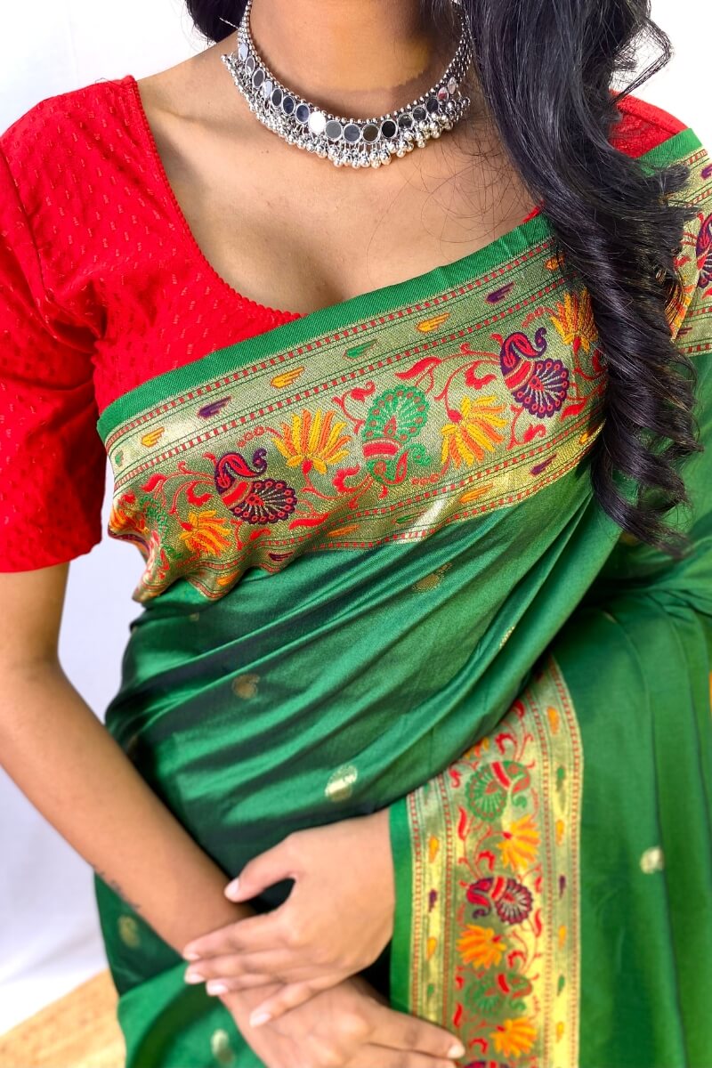 Spruce Green Zari Woven Paithani Silk Saree