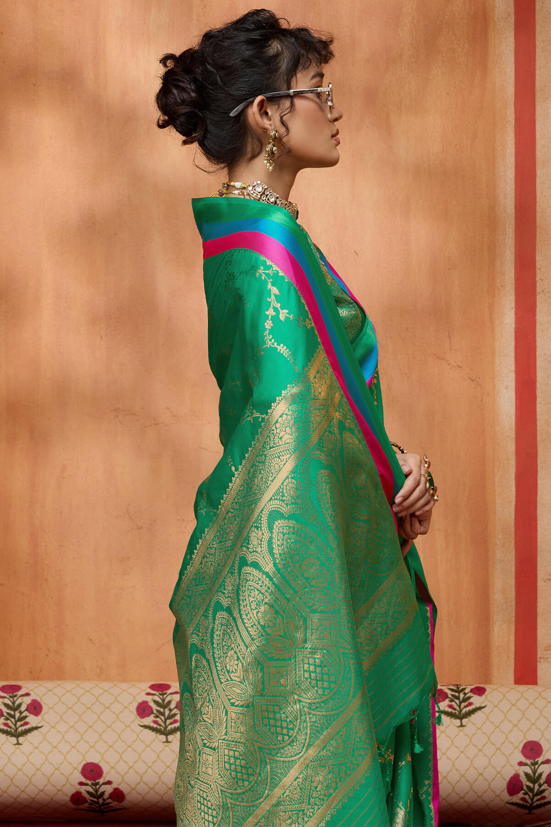 Spruce Green Zari Woven Soft Banarasi Silk Saree