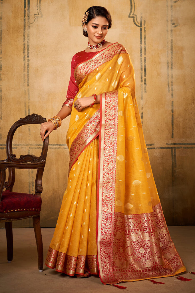Squash Yellow Banarasi Silk Saree