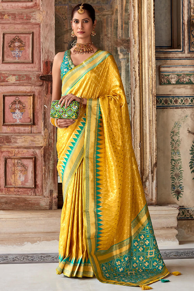 Squash Yellow Banarasi Tissue Silk Saree