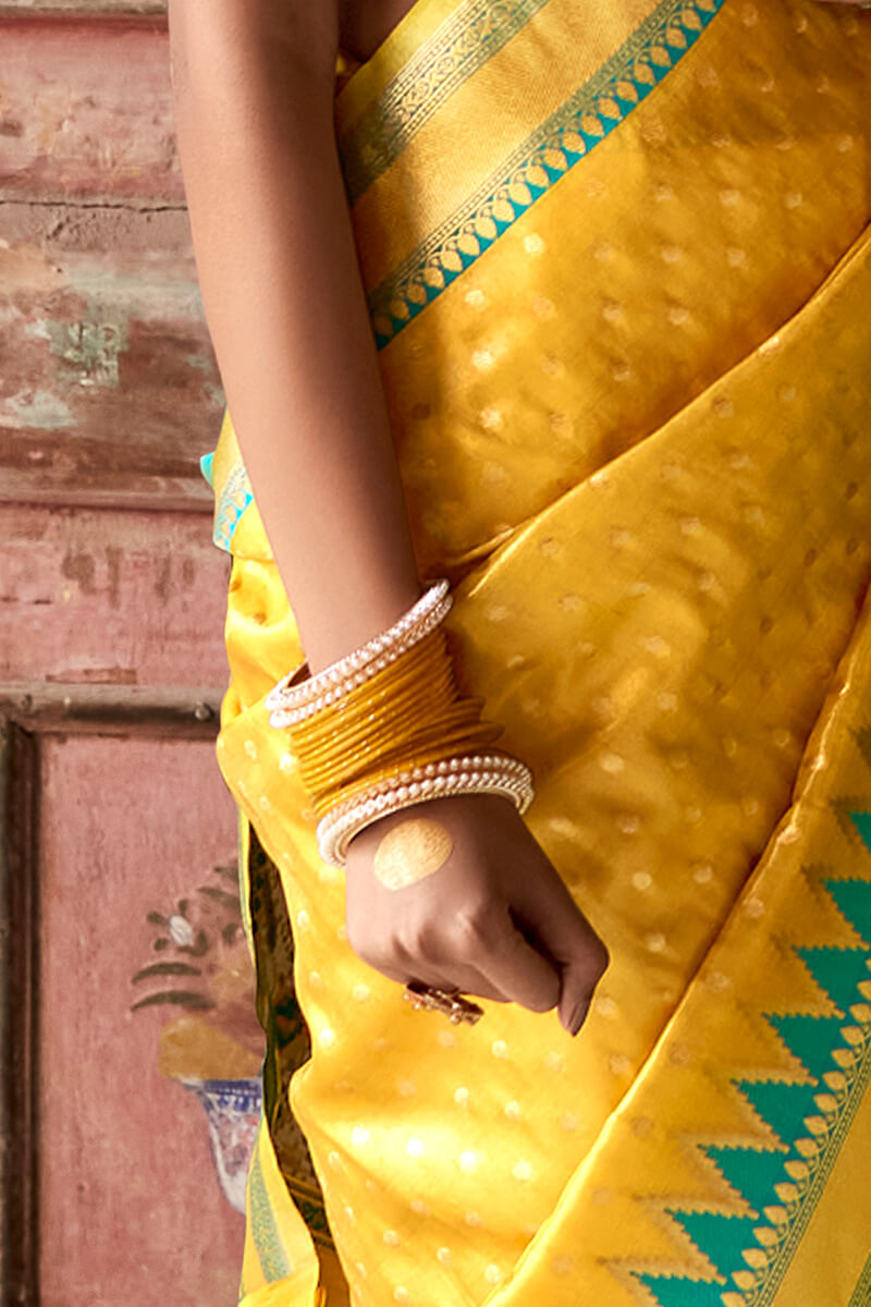 Squash Yellow Banarasi Tissue Silk Saree