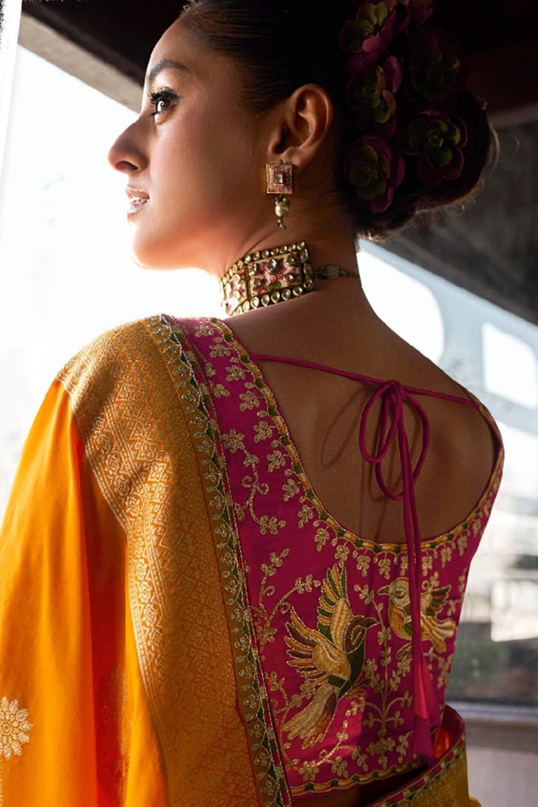 Squash Yellow Soft Dola Viscose Saree With Embroidery Blouse Piece