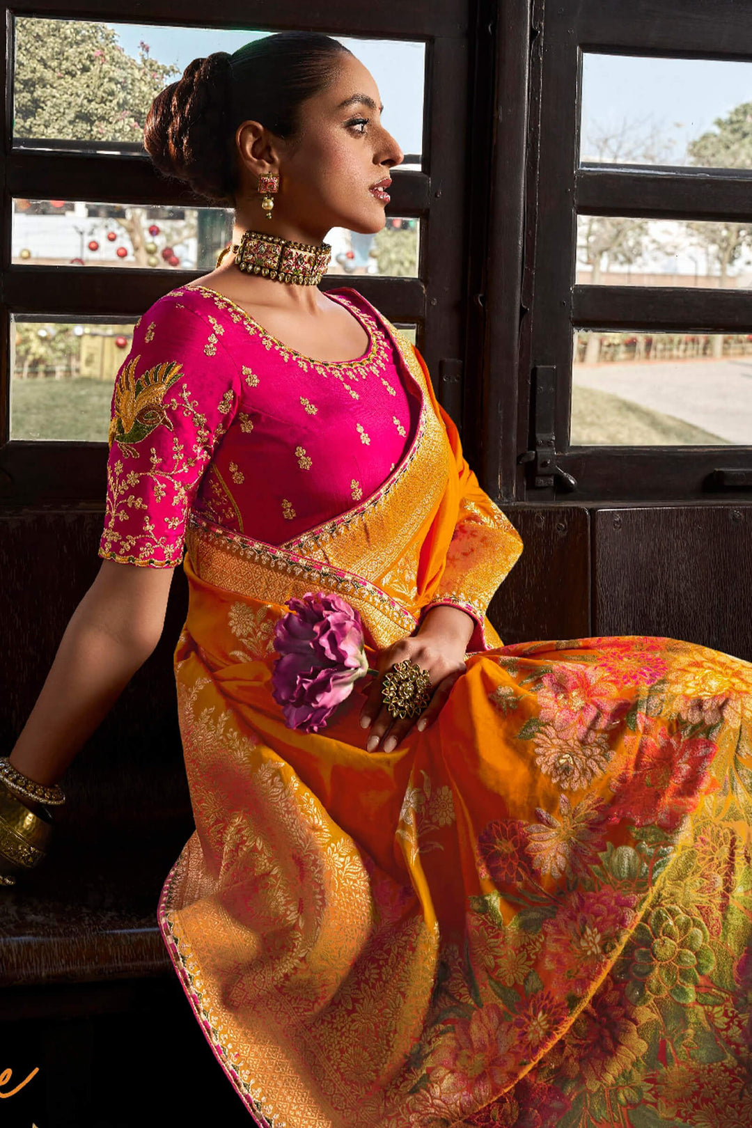 Squash Yellow Soft Dola Viscose Saree With Embroidery Blouse Piece
