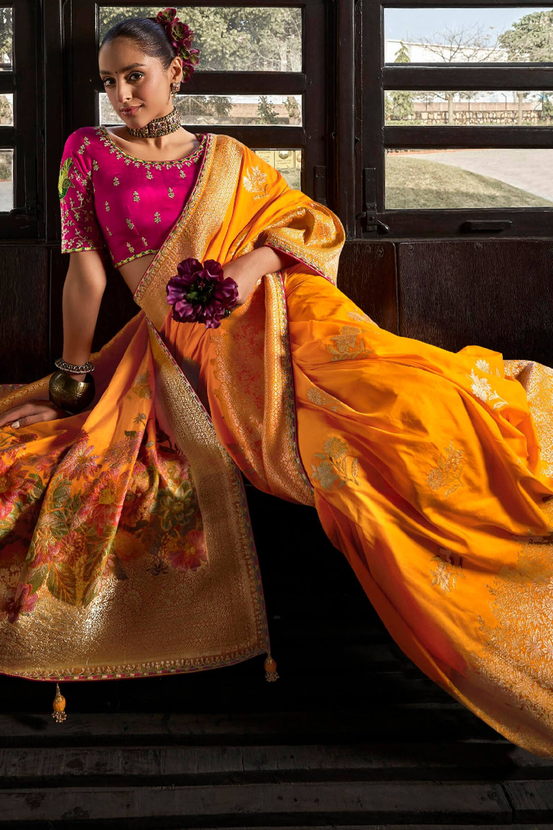 Squash Yellow Soft Dola Viscose Saree With Embroidery Blouse Piece