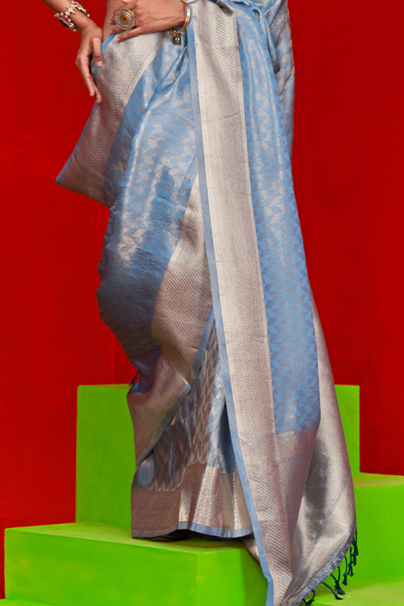 Steel Blue Banarasi Tissue Silk Saree