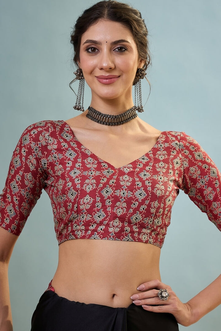 Stone Black Ajrakh Printed Satin Silk Saree