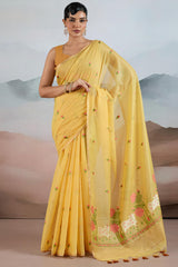 Straw Yellow Woven Spun Cotton Saree