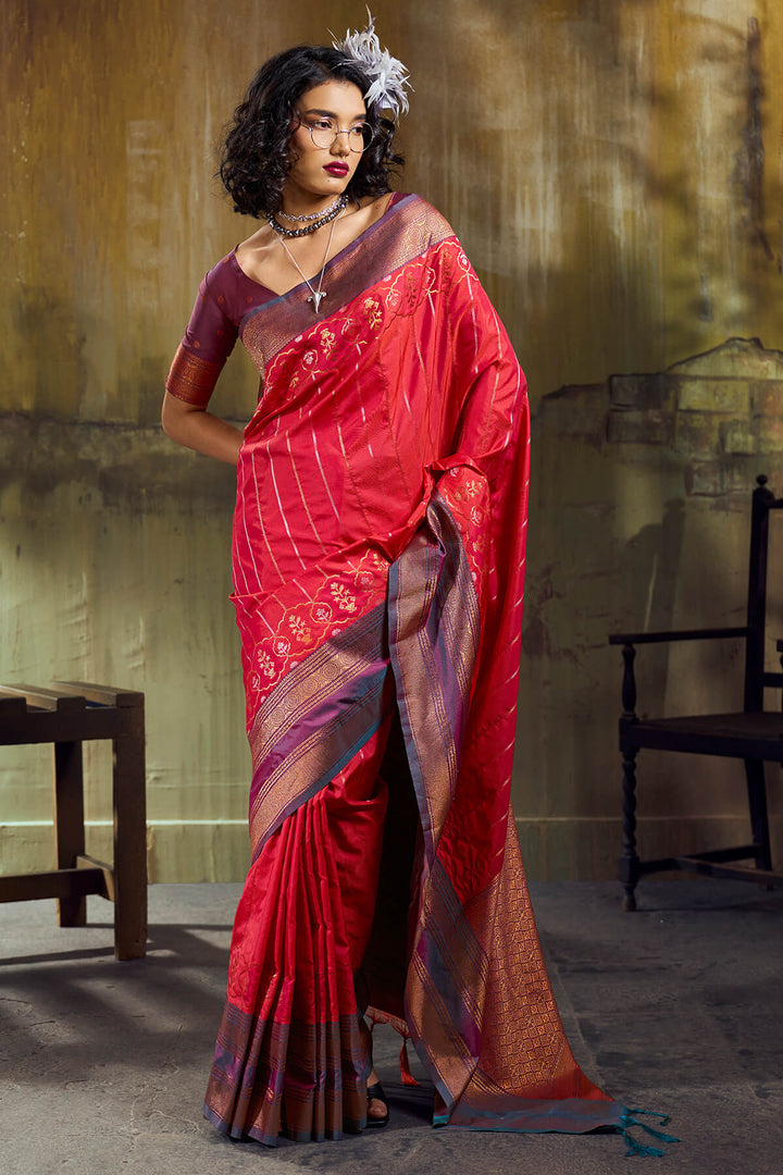 Strawberry Pink Soft Pochampally Silk Saree