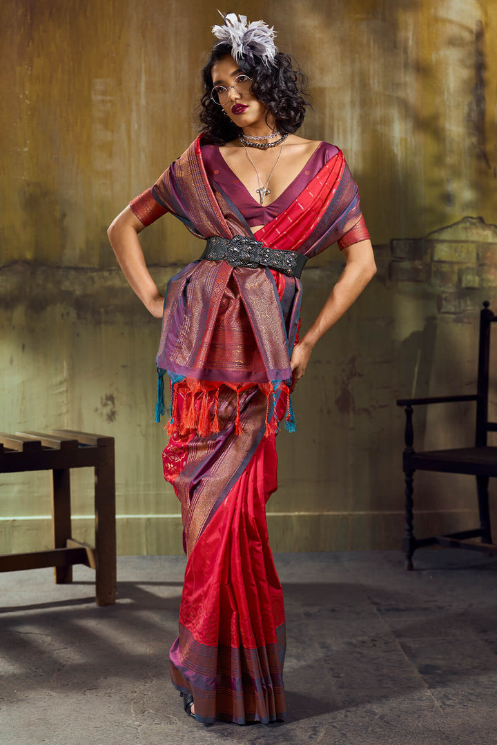 Strawberry Pink Soft Pochampally Silk Saree