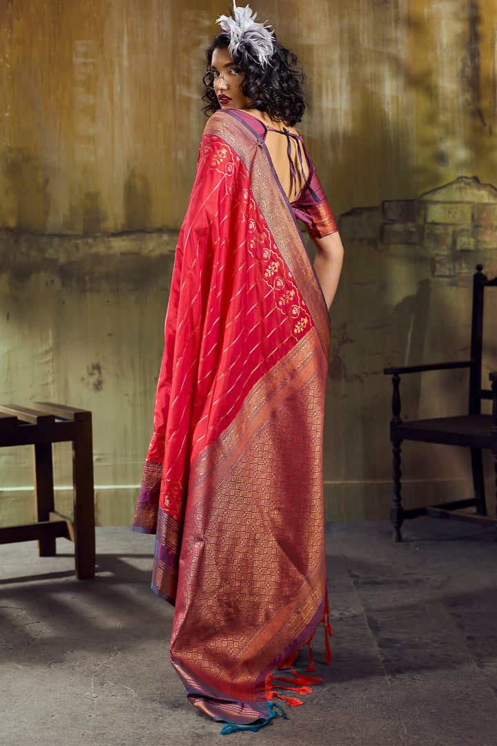 Strawberry Pink Soft Pochampally Silk Saree