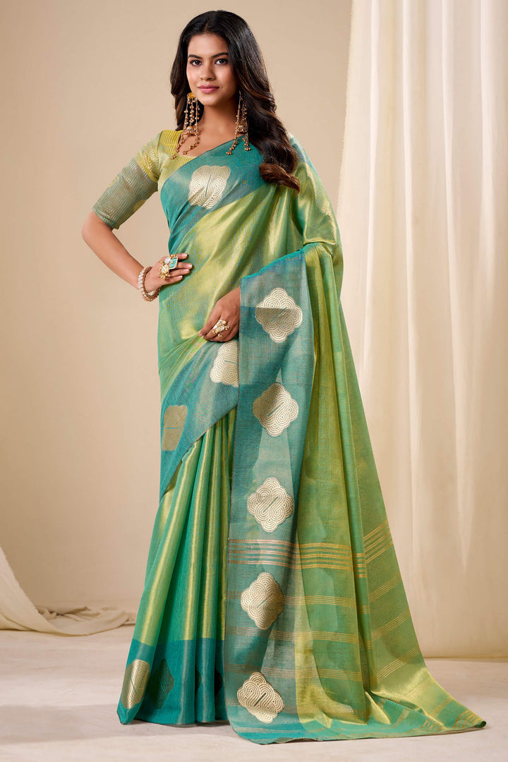 Summer Green Banarasi Tissue Silk Saree