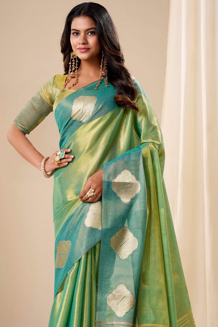 Summer Green Banarasi Tissue Silk Saree