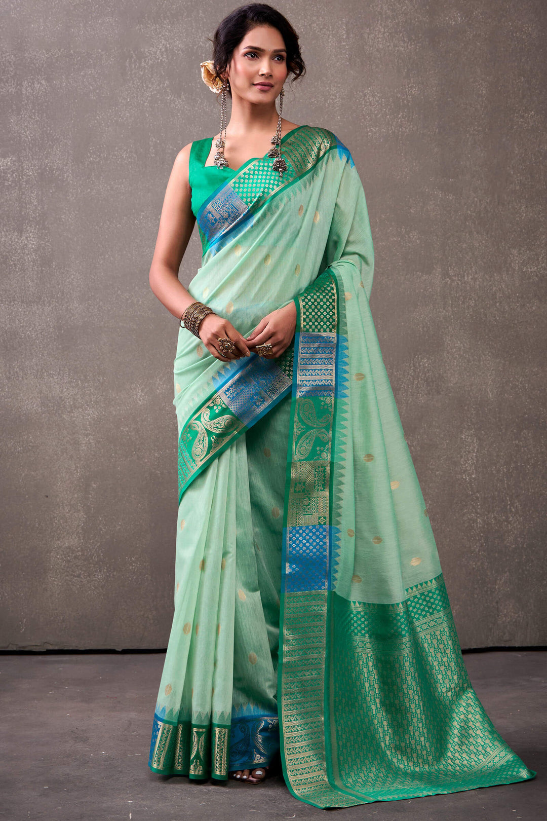 Summer Green Cotton Modal Silk Saree