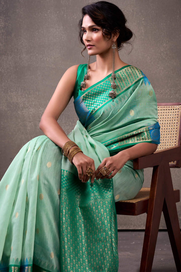 Summer Green Cotton Modal Silk Saree