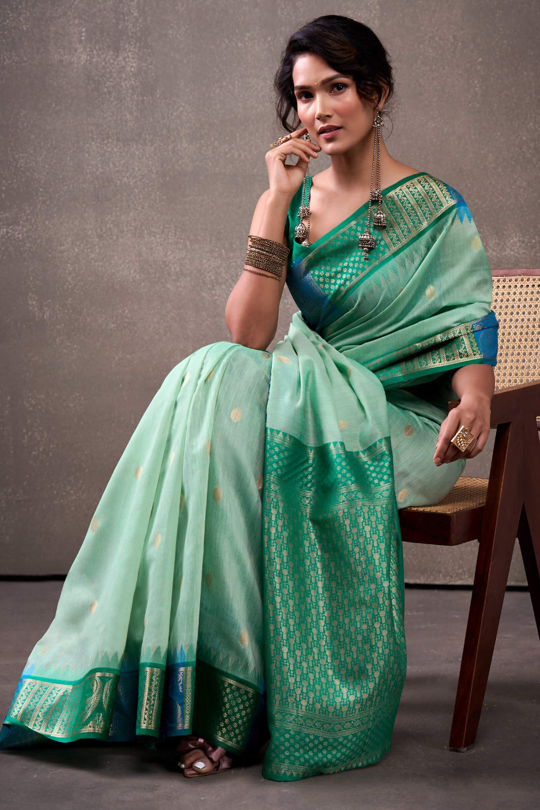 Summer Green Cotton Modal Silk Saree