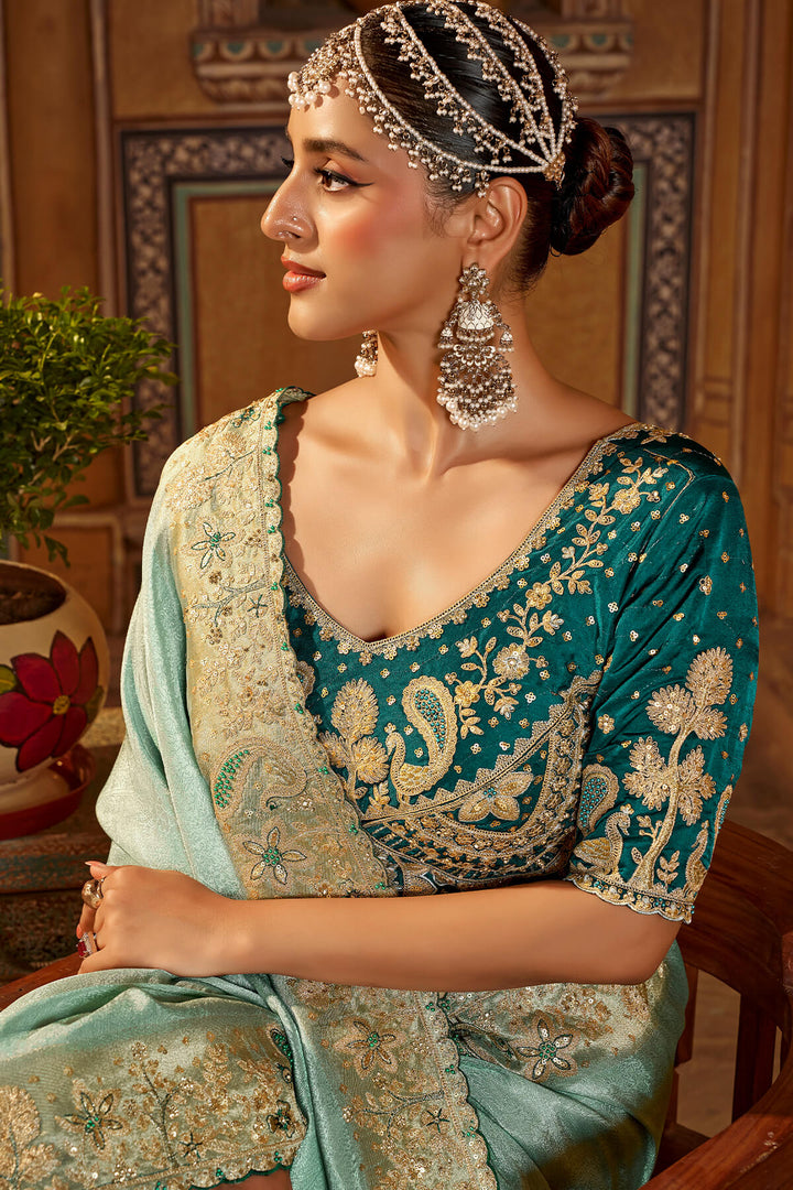 Summer Green Hand Work Viscose Saree with Stiched Blouse