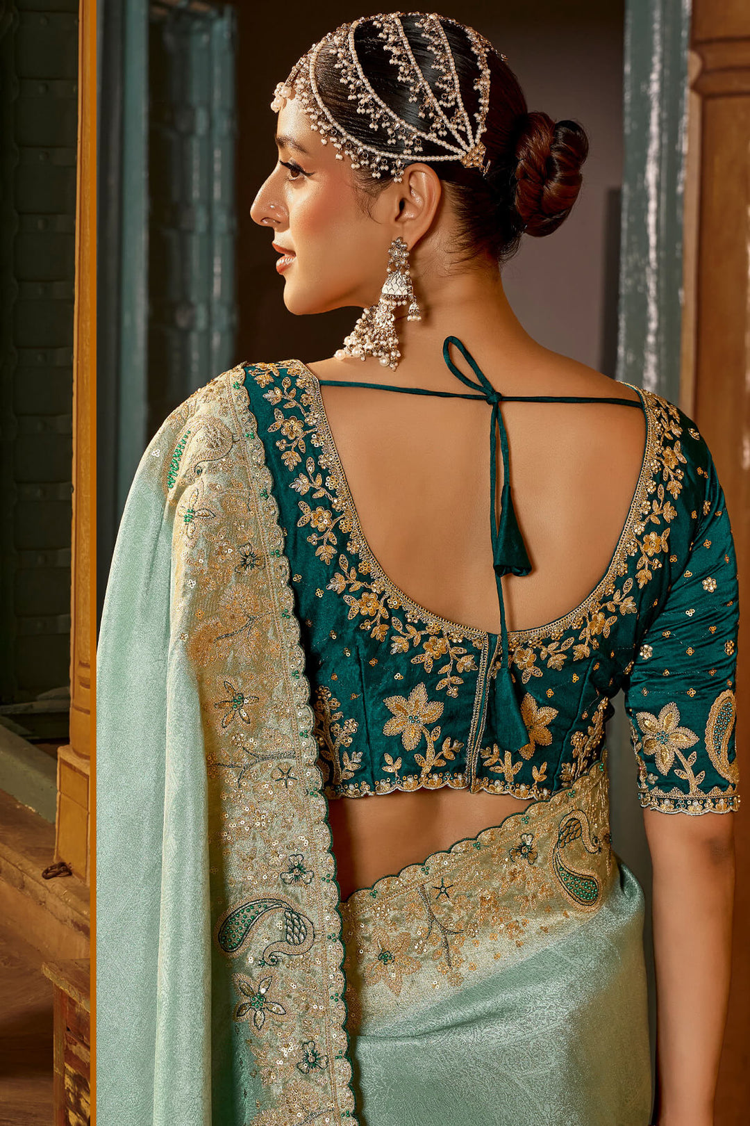 Summer Green Hand Work Viscose Saree with Stiched Blouse