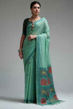Summer Green Jamdani Cotton Silk Saree