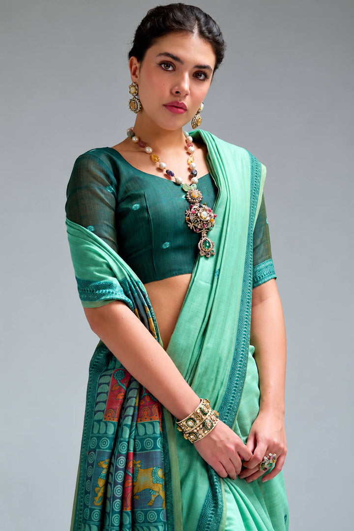 Summer Green Jamdani Cotton Silk Saree