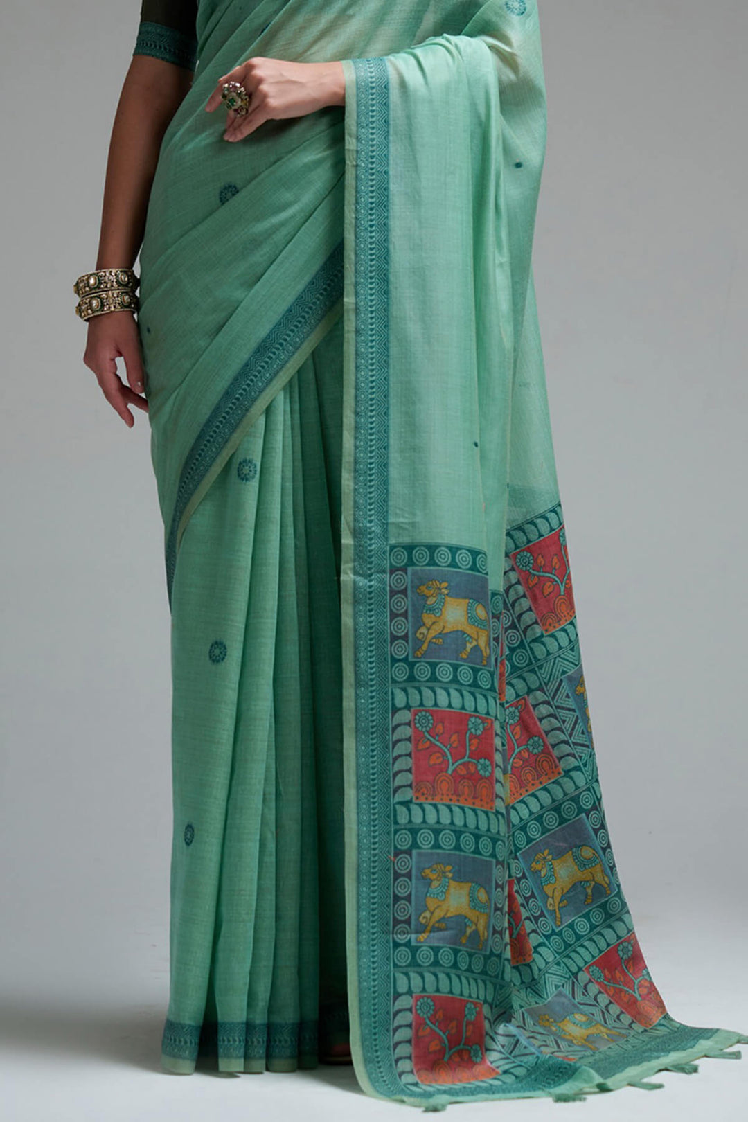 Summer Green Jamdani Cotton Silk Saree