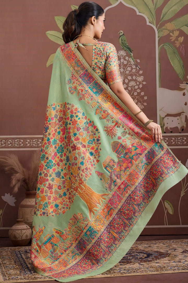 Summer Green Kashmiri Modal Pashmina Silk Saree
