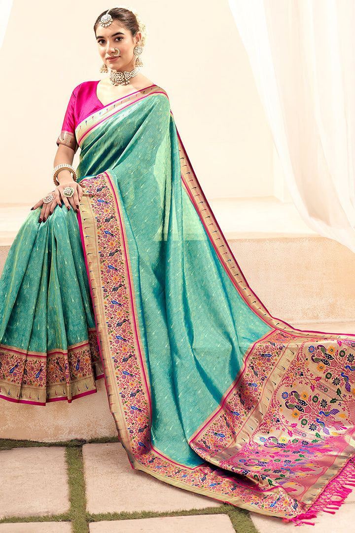 Summer Green Paithani Tissue Silk Saree