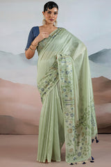 Summer Green Pure Tissue Silk Saree