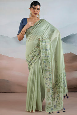 Summer Green Pure Tissue Silk Saree