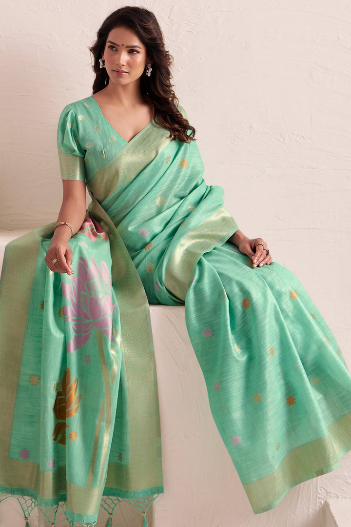 Summer Green Soft Linen Silk Saree