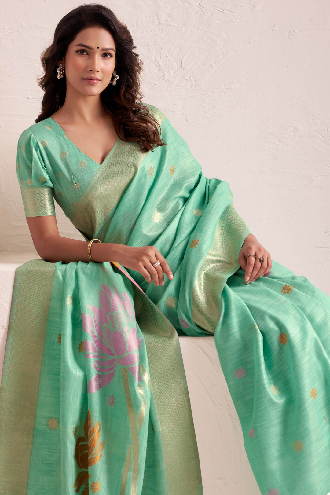 Summer Green Soft Linen Silk Saree