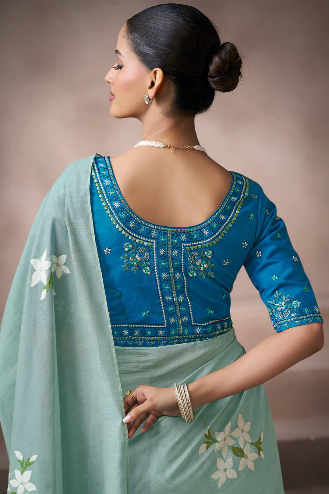Summer Green Viscose Cotton Silk Saree with Embroidery Blouse