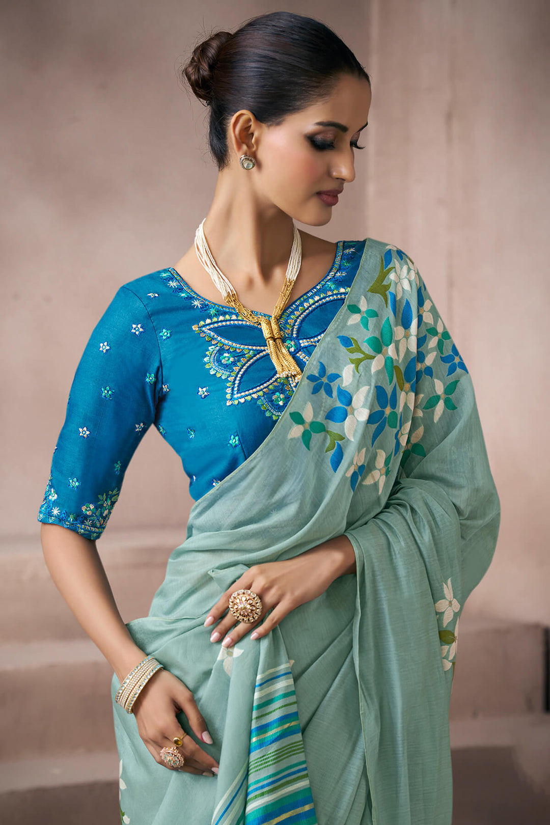 Summer Green Viscose Cotton Silk Saree with Embroidery Blouse