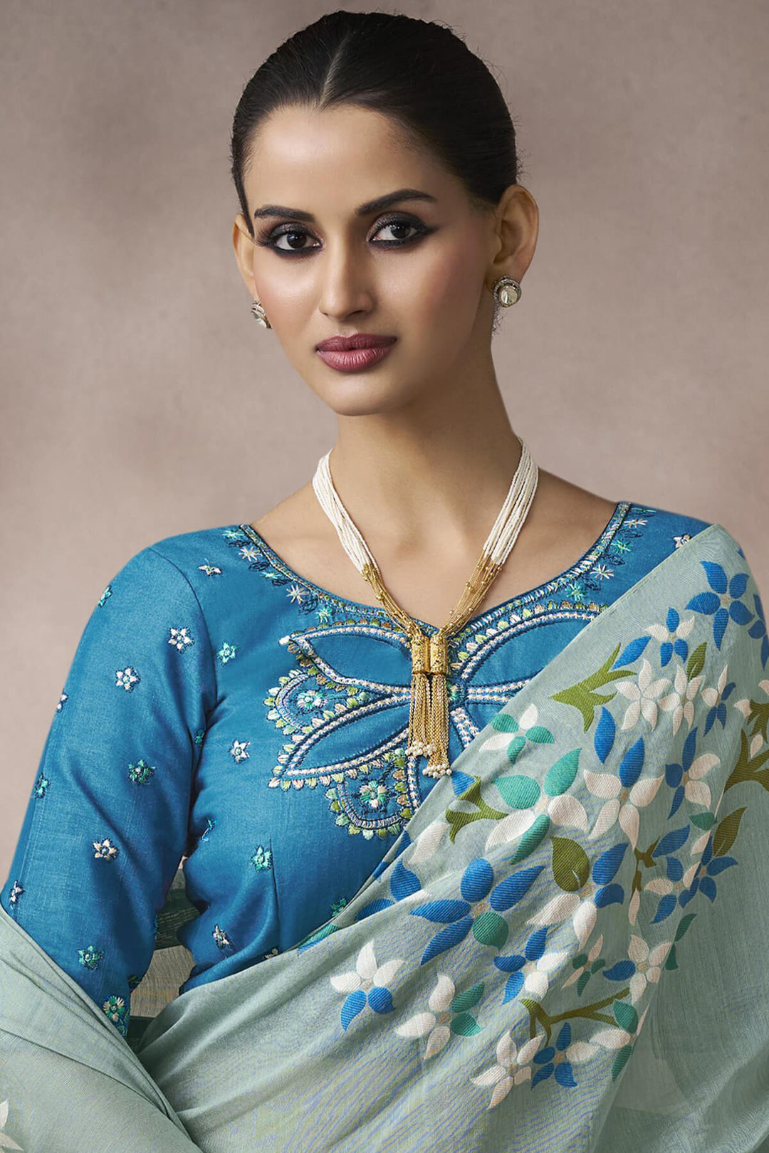 Summer Green Viscose Cotton Silk Saree with Embroidery Blouse