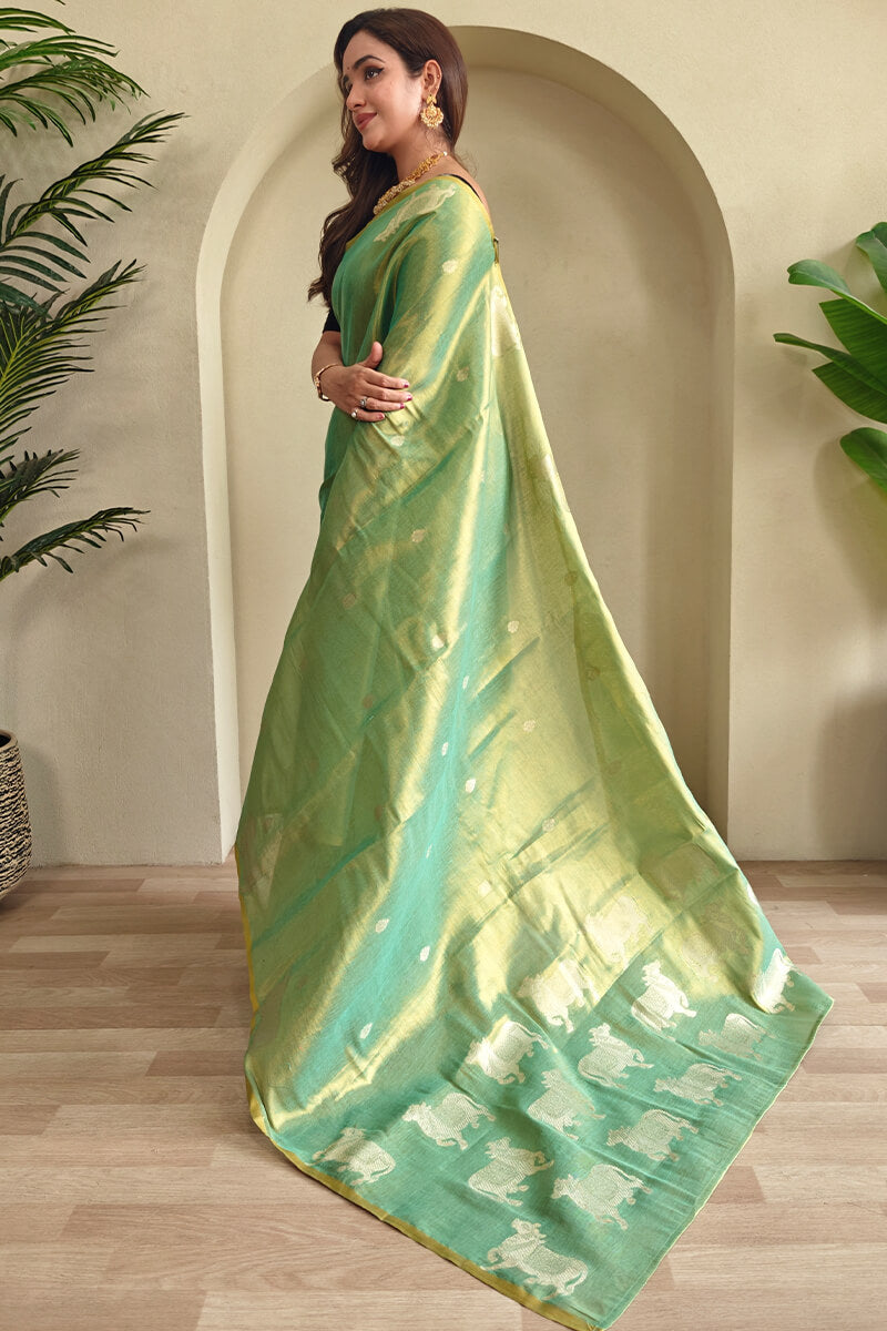 Summer Green Zari woven Banarasi Tissue Silk Saree