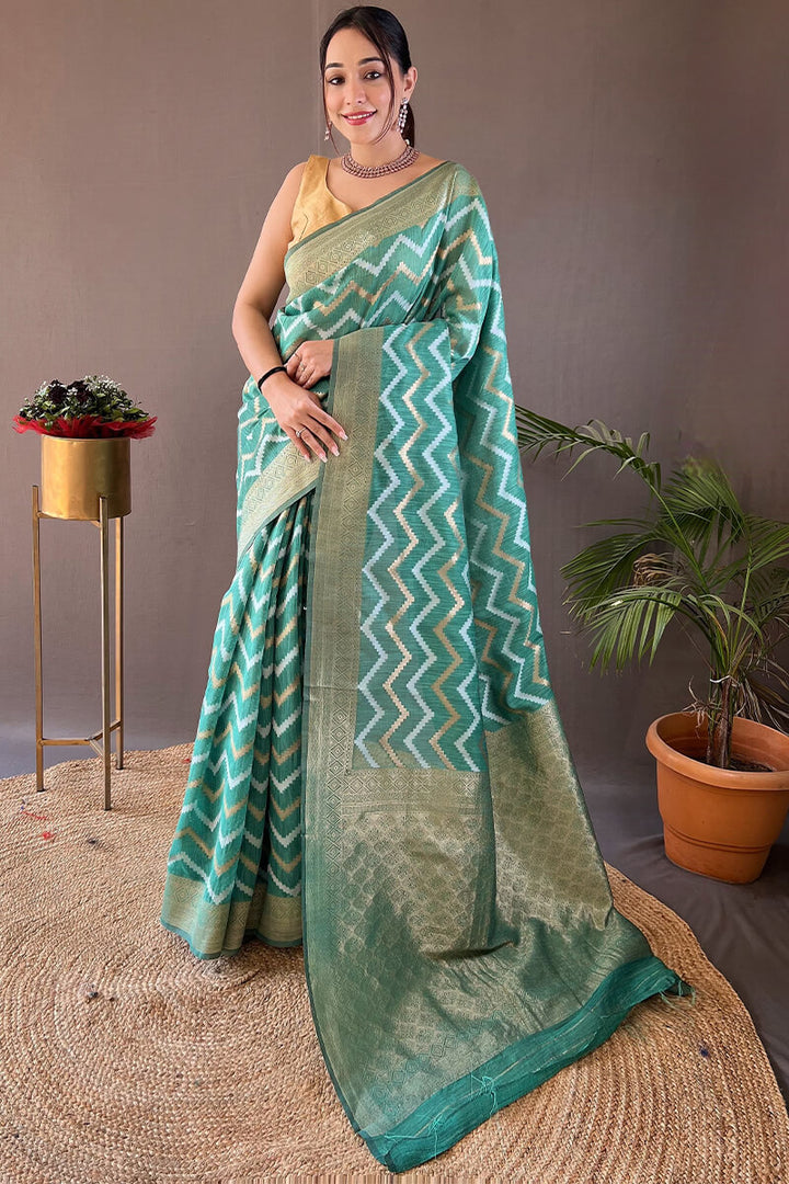 Summer Green Zari Woven Linen Cotton Silk Saree