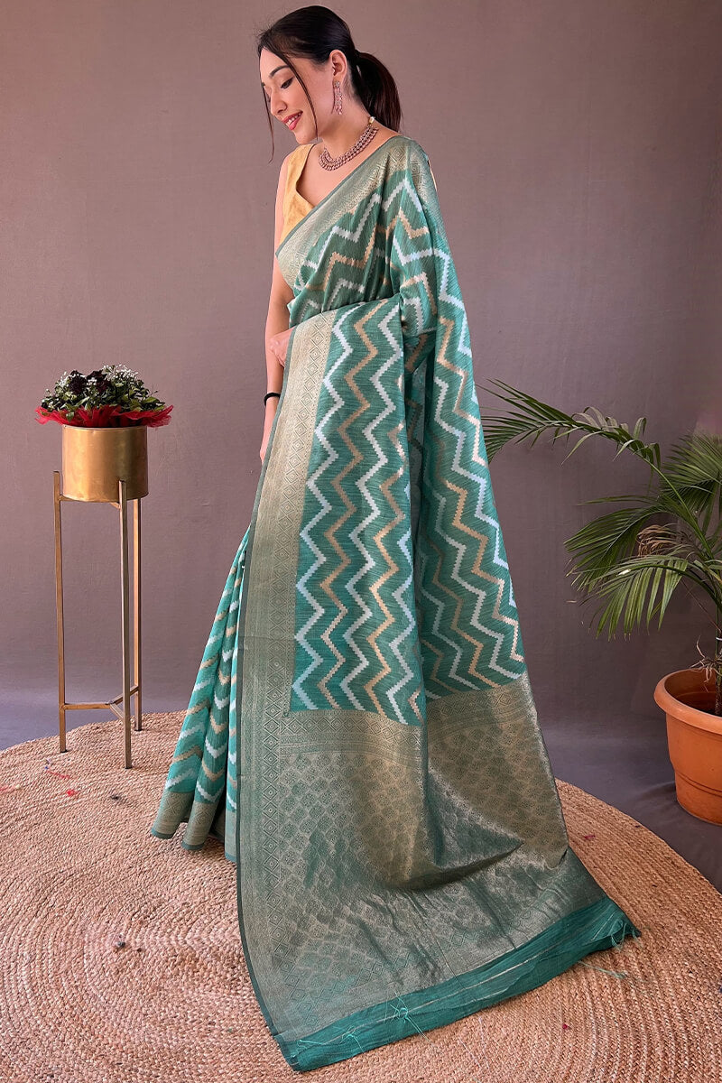 Summer Green Zari Woven Linen Cotton Silk Saree