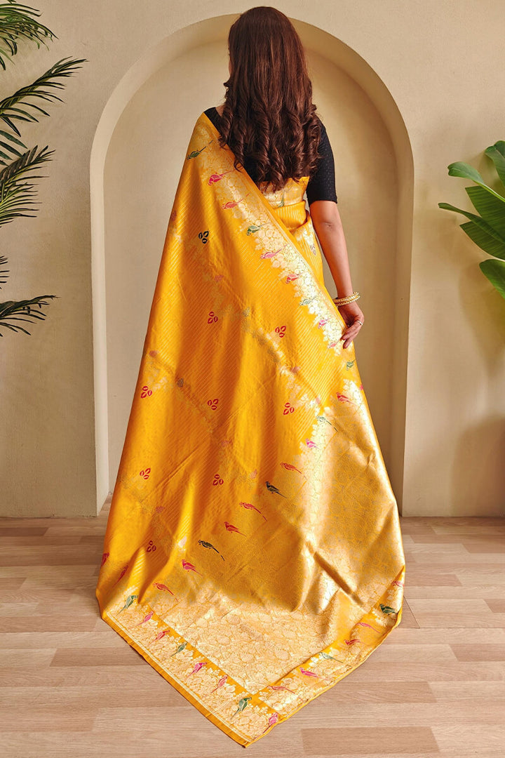 Sunglow Yellow Zari Wiven Banarasi Satin Silk Saree