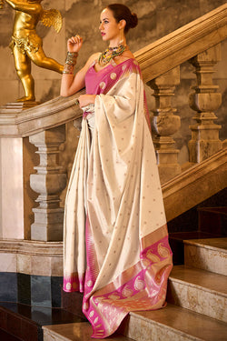 Sunlit Beige Soft Banarasi Silk Saree