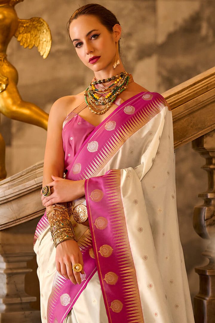 Sunlit Beige Soft Banarasi Silk Saree