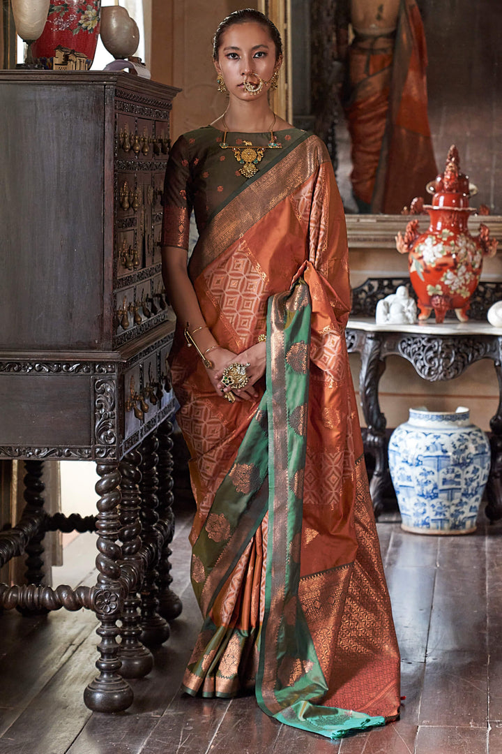 Sunrise Orange Banarasi Silk Saree