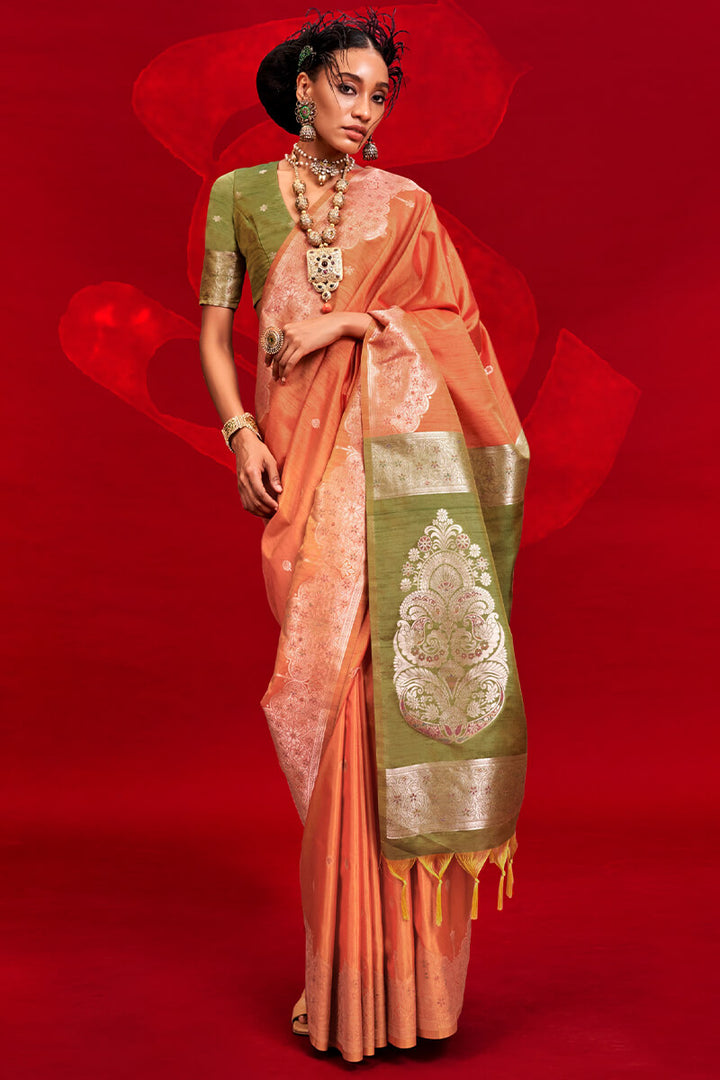 Sunrise Orange Banarasi Tussar Silk Saree