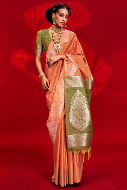 Sunrise Orange Banarasi Tussar Silk Saree
