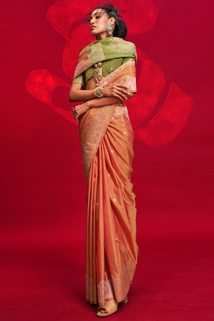 Sunrise Orange Banarasi Tussar Silk Saree