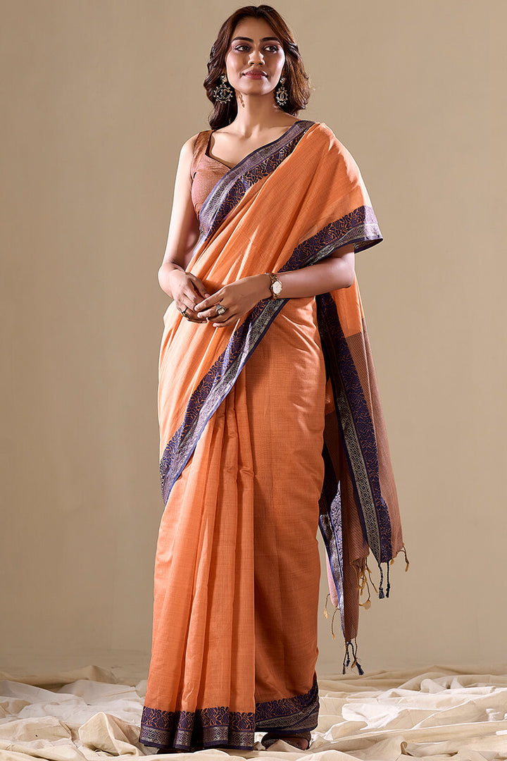 Sunrise Orange Handloom Cotton Saree