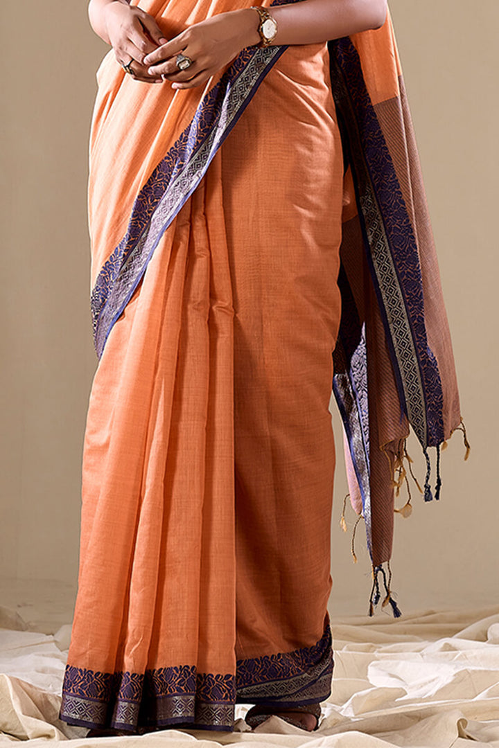 Sunrise Orange Handloom Cotton Saree