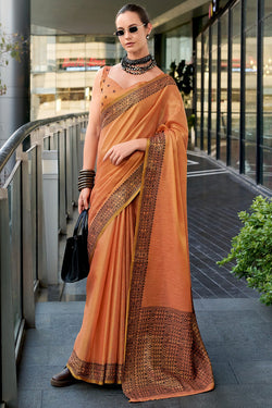 Sunrise Orange Linen Tissue Silk Saree